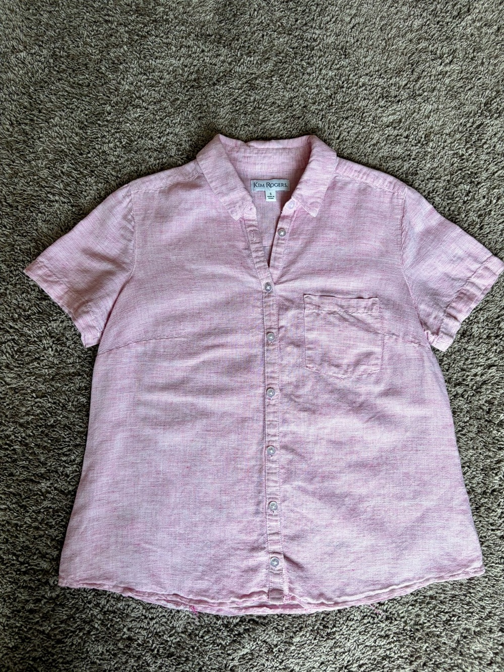 Kim Rogers Pink Linen Blend Short-Sleeve Button-Up Shirt